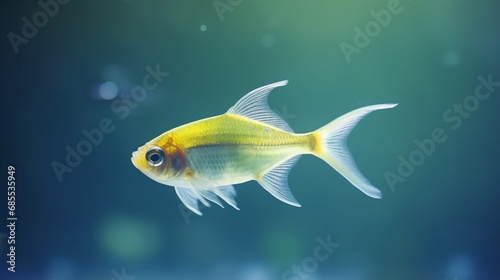 A Lemon Tetra in motion, with its fins gracefully extended, creating a mesmerizing effect.