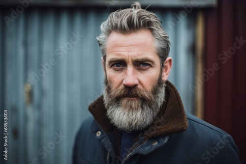 Portrait of a handsome bearded man with gray hair and a beard