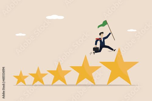 5 star award, product comment giving, best rating, good award, client give five star feedback review, entrepreneur get 5 star feedback.