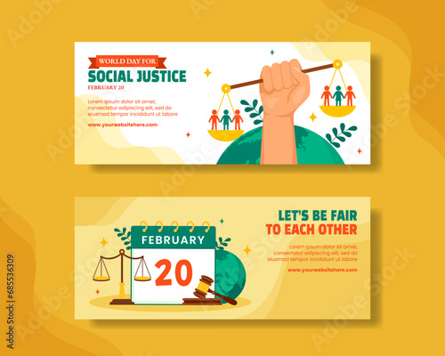 Social Justice Day Horizontal Banner Flat Cartoon Hand Drawn Templates Background Illustration