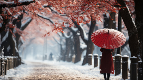 a girl in red Kimono with umbrella with white snow  Hokkaido  Japan. --ar 16 9 --style raw --stylize 750 --v 5.2 Job ID  d4c1a50a-67fb-43c2-9790-bb7ca3262805