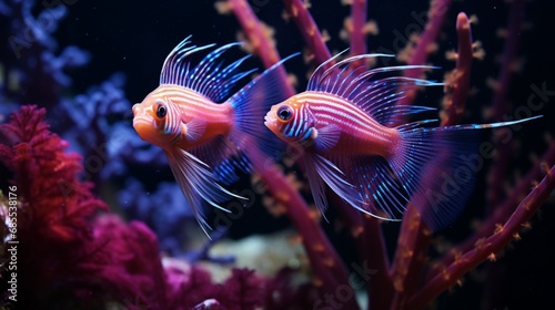 A pair of Firefish (Nemateleotris magnifica) in their natural habitat, with incredible details in high resolution photo