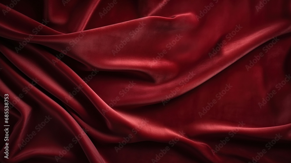 Fototapeta premium Luxurious ruby red satin or velvet fabric with smooth waves premium background