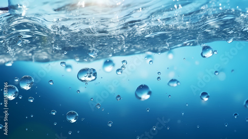 Water droplets splashing on the water surface and underwater bubbles PPT background