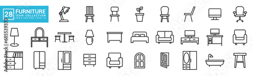 Collection of icons for furniture, home interior, living home, office, kitchen, bathroom, editable and resizable EPS 10