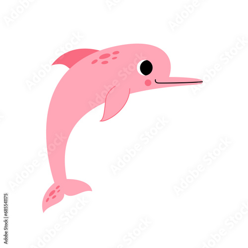 Vector illustration of cute cartoon pink river dolphin isolated on white background.