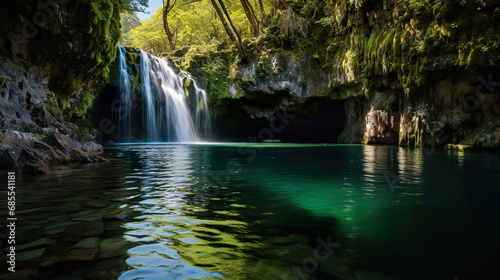 Waterfall in the woods. Generative Ai