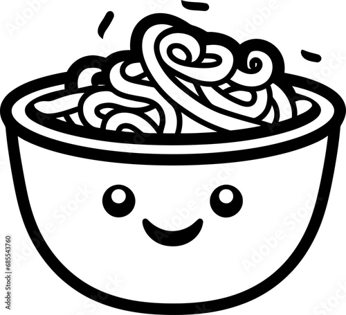 Ramen noodle bowl with happy face silhouette in black color. Vector template.