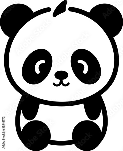 Cute little panda silhouette icon in black color. Vector template for laser cutting.