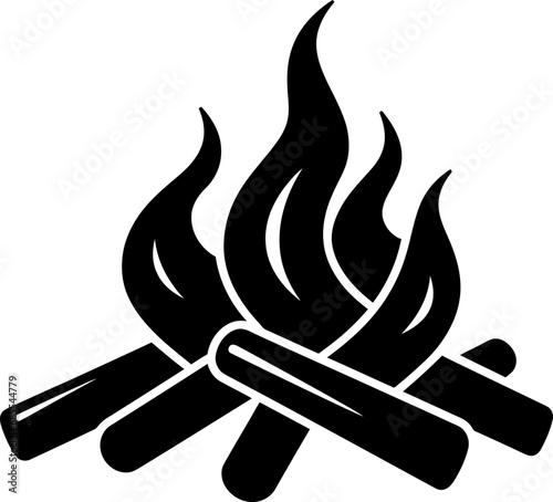 Campfire silhouette icon in black color. Vector template for tattoo or laser cutting.