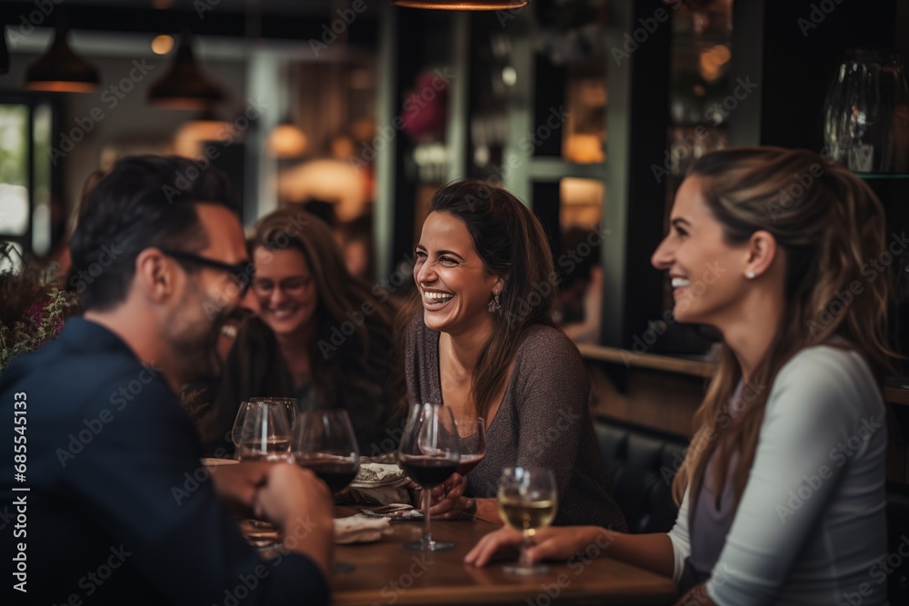 Group of friends enjoying conversation and drinks at a cozy bar. Group of friends enjoying conversation and drinks at a cozy bar.