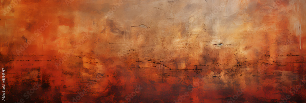 Old and grungy artistic and abstract painting, panoramic background with copy space