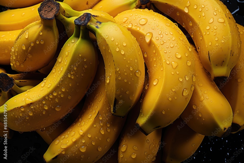 banana fruit with water splash on dark background. ai generated