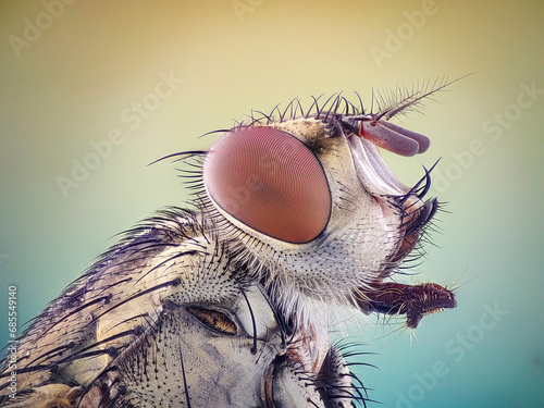 An extreme close up of a fly head