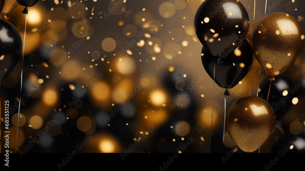 Obraz premium Gold and black balloons card or banner poster background