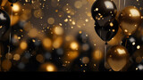Gold and black balloons card or banner poster background