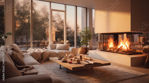 Modern livingroom with chimney fire 