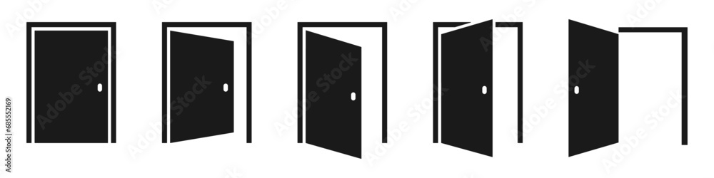 Door icon set. Open and close door. Vector illustration Door icon set. Open and close door. Vector illustration