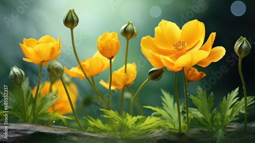 Trollius Isolated on Natural Background  Generative ai