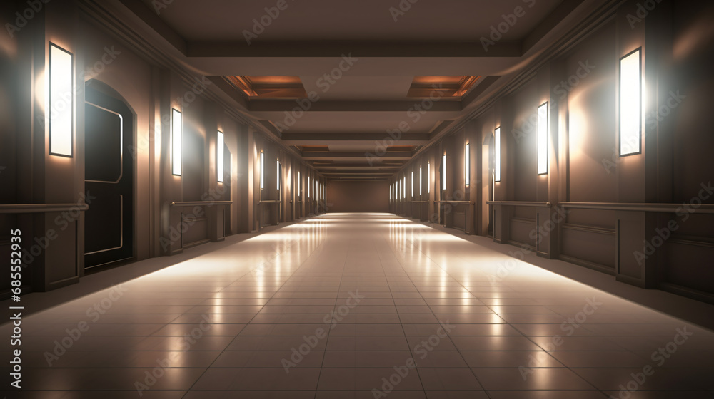 Empty corridor or walkway hall space interior