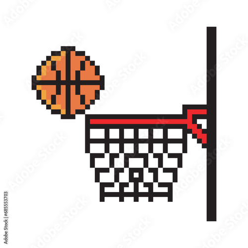 Basketball will go into hoop with pixel art design