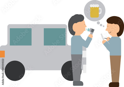 車の乗車前にアルコールチェックを受ける人のイメージ素材