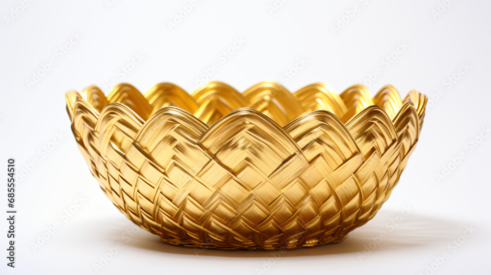 Empty golden basket on white background