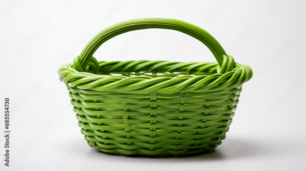 Empty green basket on white background