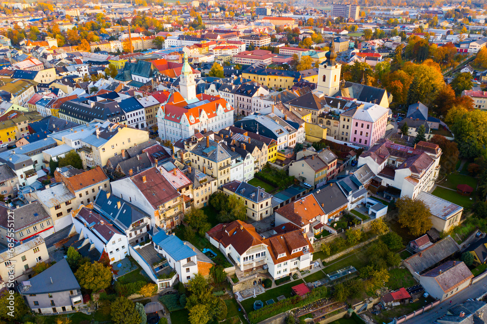 Aerial cityscape of Czech town Sumperk, Olomouc Region