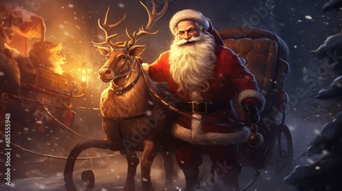 a reindeer statue with a person in a red robe and a reindeer head. Ai ilustration. digital painting. Generative AI Artificial Intelligence Artwork