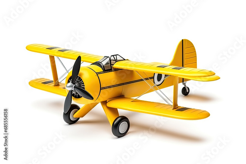 yellow toy plane isolated on a white background