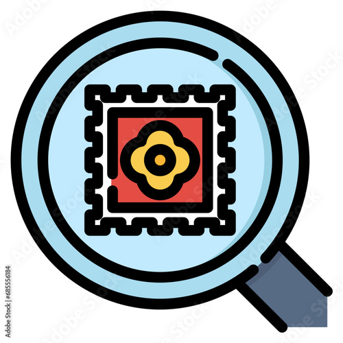 Stamp collector icon. Filled outline design. For presentation, graphic design, mobile application.