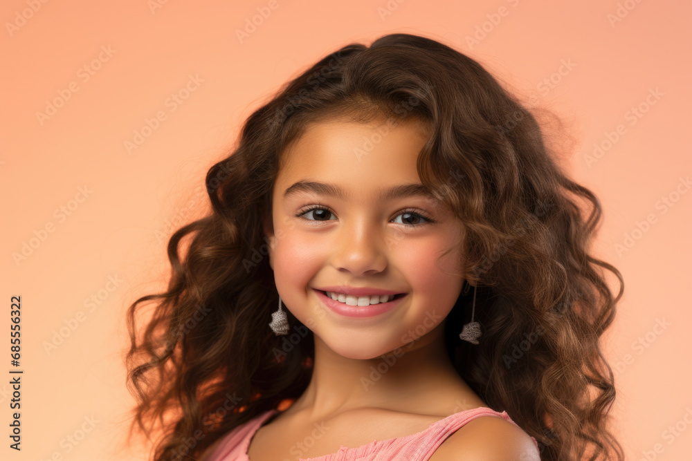 Young girl with long curly hair wearing pink dress. Suitable for fashion, beauty, and lifestyle concepts. Young girl with long curly hair wearing pink dress. Suitable for fashion, beauty, and lifestyle concepts.