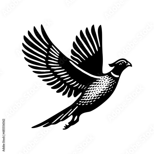 Monochrome Illustration of a Flying Pheasant Symbolizing Freedom