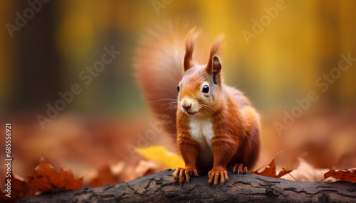 Squirrel in the autumn forest. Animal potrait in nature