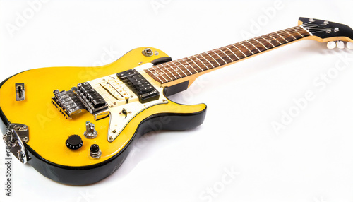Yellow electric guitar isolated on a white background