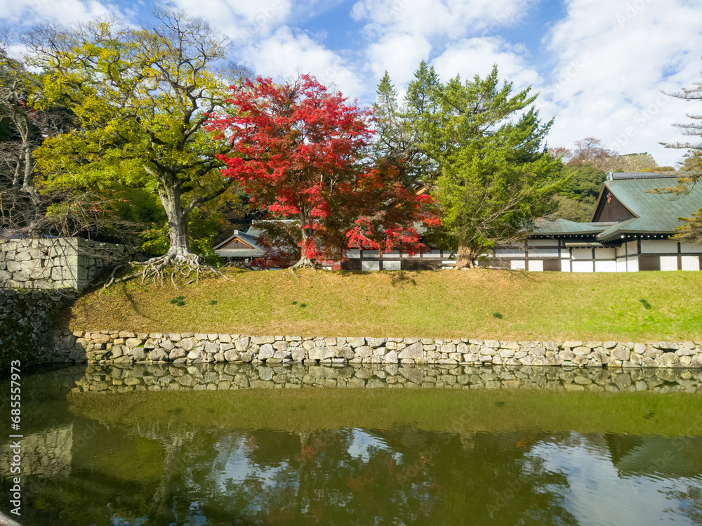 Obraz premium 滋賀県 彦根城の表門橋から見える紅葉