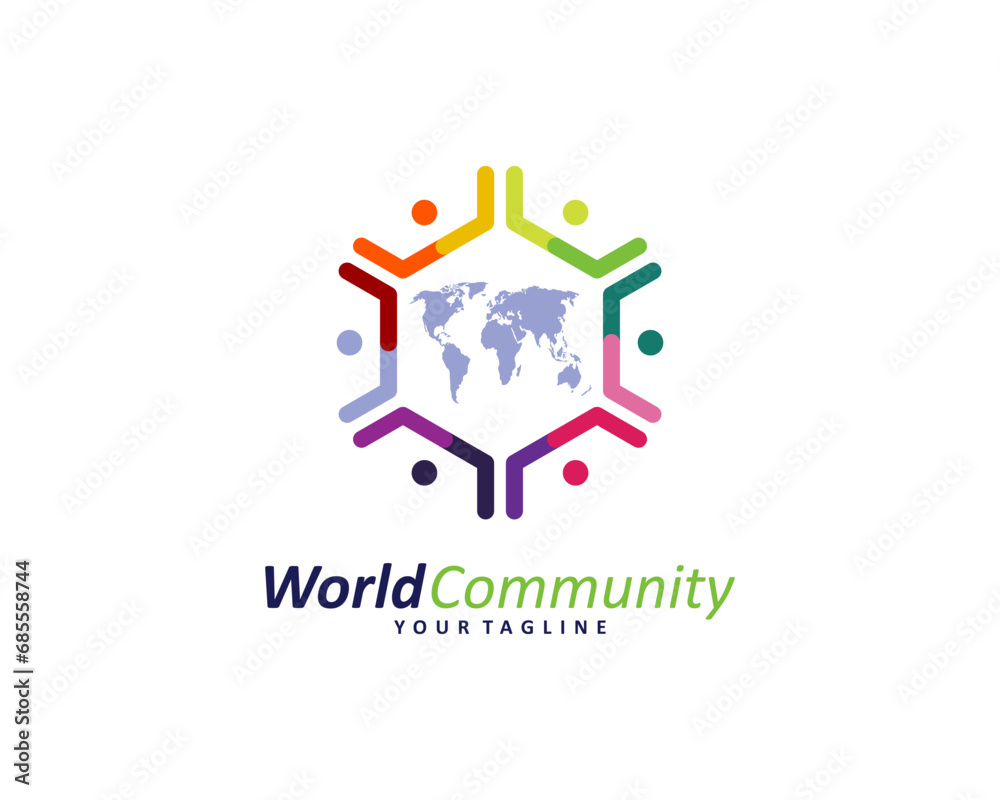 Colorful world community logo, team work logo, world logo, save world logo design vector template