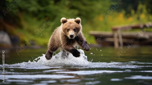 brown bear swimming in water generated by AI tool