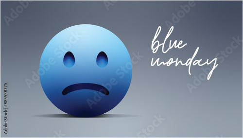 Sad depress emoticon on gray background for blue monday 