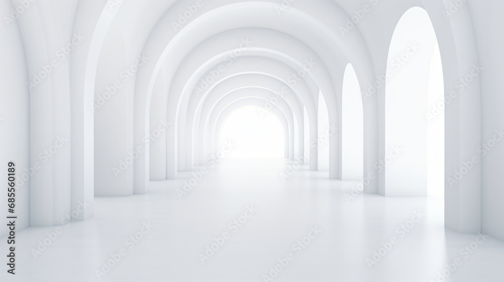 Empty white corridor or walkway hall space interior