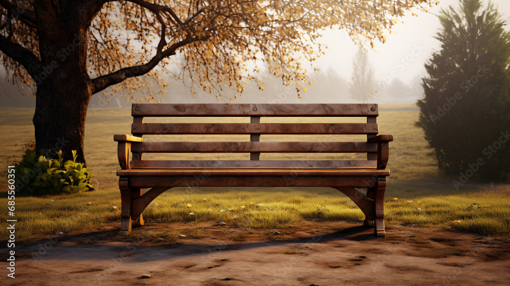 Empty wooden bench outdoor