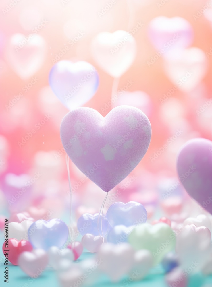 Many hearts floating in the air with a pink background. Generative AI.