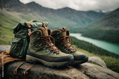 Hiking boots on the rocks