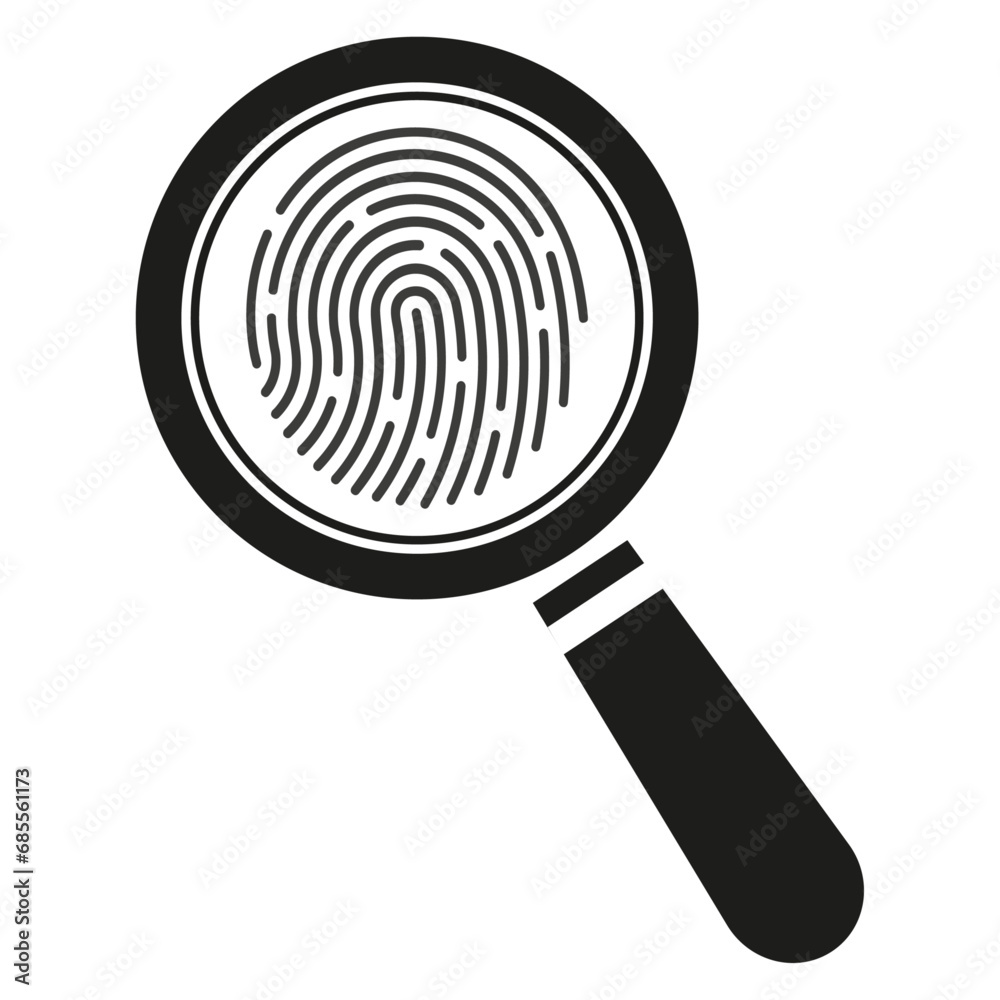 Illustration of a magnifying glass for searching a person using fingerprints on a white background Illustration of a magnifying glass for searching a person using fingerprints on a white background