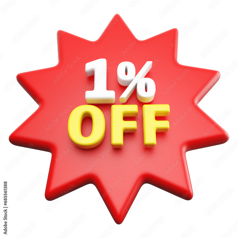 Special 1 percent off sale with number 3d render red tag label Special 1 percent off sale with number 3d render red tag label