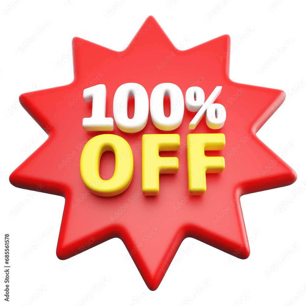 Special 100 percent off sale with number 3d render red tag label Special 100 percent off sale with number 3d render red tag label