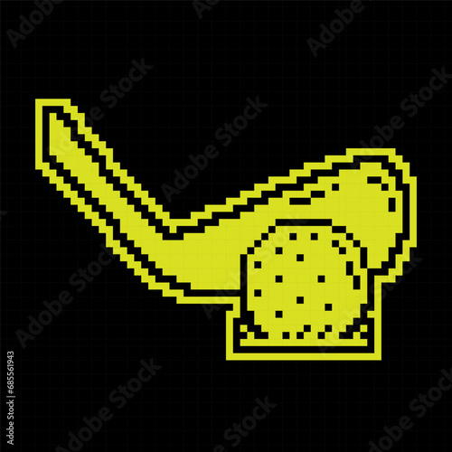 golf club Pixel silhouette icon with ball on grass. Golfer takes aim for shot. Sport competition. Vector