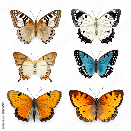 Realistic Butterflies in Top-View Elegance on a White Background © Abderrahman