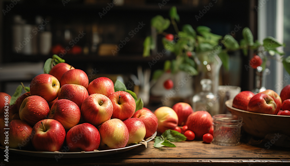 Recreation of red apples in a kitchen Recreation of red apples in a kitchen